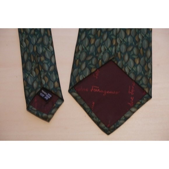 Vintage Salvatore Ferragamo Green Silk Tie Fox and Sheep  Salvatore Ferragamo Green Lime Tree MAXI Print tie